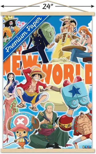 Vista 3 de Trends International One Piece - Póster de pared New World, 22.37 x 34.00 pulgadas, paquete de impresión premium y colgador de madera de haya