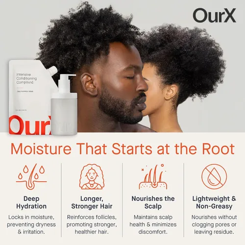 Vista 3 de OurX Mascarilla hidratante para el cabello – Compuesto acondicionador intensivo (10.8 fl oz) Humedad profunda y reparación para cabello rizado