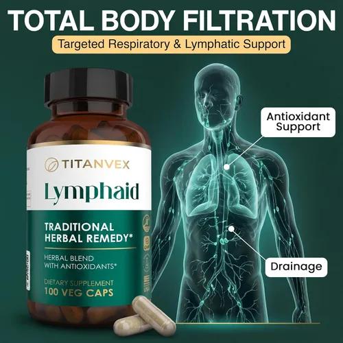 Vista 2 de Suplementos de drenaje linfático, 100 cápsulas veganas, suplementos de apoyo linfático a base de hierbas con equinácea y diente de león para alivio