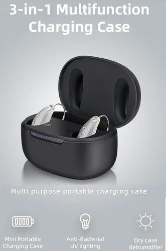 Vista 4 de Amplificador auditivo recargable, funda de recarga, conexión Bluetooth con cualquier dispositivo, procesamiento de sonido digital multicanal, sin