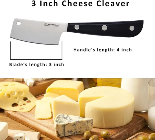 Vista 3 de Cuchillo para Queso - MATTSTONE HILL Cuchilla para Queso, Cortador de Queso Duro, Acero Inoxidable Premium, Mango Negro