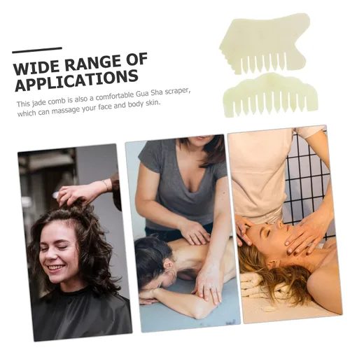 Vista 9 de MERRYHAPY Juego de peine de jade Gua Sha, herramientas faciales para masaje del cuero cabelludo, raspador natural para rostro y cuerpo para seres