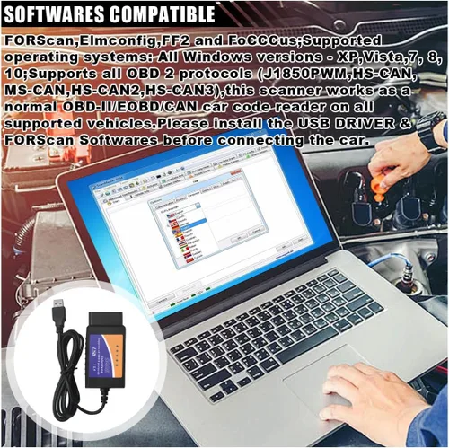Vista 6 de ELM327 OBD2 Adaptador USB, herramienta de codificación de diagnóstico, escáner ELMconfig OBDII herramienta de escaneo con interruptor MS-CAN/HS-CAN