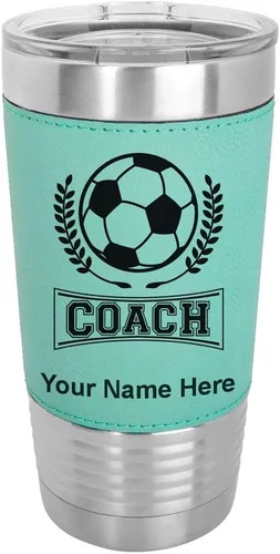 Vista 21 de LaserGram Vaso aislado al vacío de 20 onzas, entrenador de fútbol, grabado personalizado incluido (piel sintética, estilo béisbol)