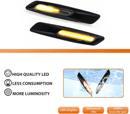 Vista 2 de ADIIL Negro F10 estilo ahumado lente delantera Fender secuencial ámbar LED señal de giro lámpara de marcador lateral luces asamblea para BMW 1 3 5