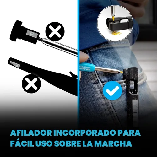 Vista 4 de OX Tools - Juego mecánico de lápices de carpintero - Lápiz de construcción resistente con clip para cinturón, sacapuntas, soporte y 4 minas