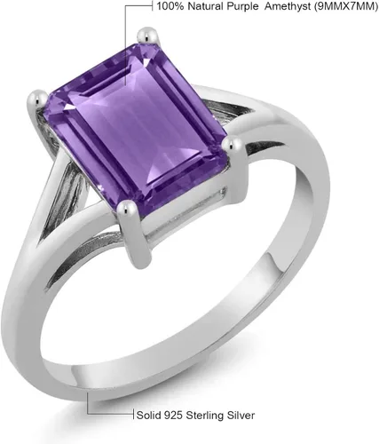 Vista 4 de Gem Stone King Anillo de compromiso solitario de plata de ley 925 con amatista púrpura para mujer