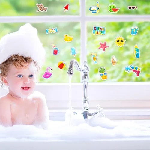 Vista 4 de 20 calcomanías de gel grueso para fiestas de playa, para verano, piscina, ventana, calcomanías para niños, niños pequeños y adultos, hogar, avión