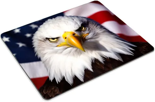 Vista 2 de Smooffly Alfombrilla de mouse de goma antideslizante con bandera de águila americana, alfombrilla de mouse rectangular para computadoras y portátiles