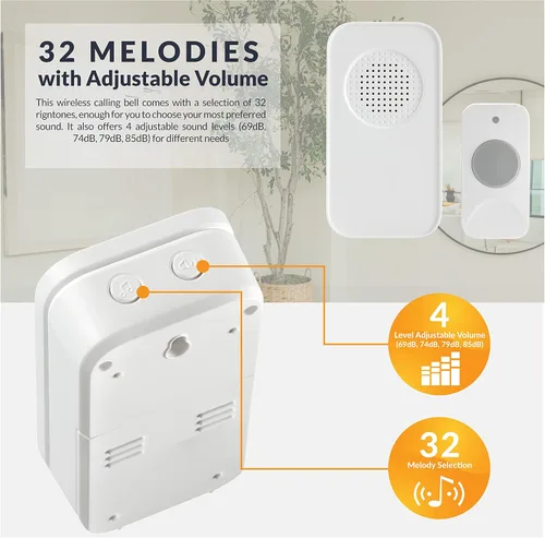 Vista 5 de Newhouse Hardware WCMB - Kit de timbre inalámbrico con batería blanca Timbre de puerta funciona con pilas, timbre de timbre para aula, hogar