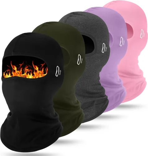 Vista 10 de Suhine 5 Piezas Máscara de Esquí de Pasamontañas Invierno, Resistente al Viento, Máscara Facial Completa Térmica para Clima Frío con Raya