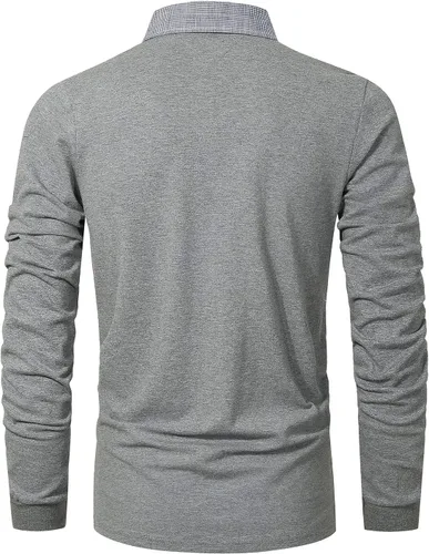 Vista 2 de GHYUGR Polos de manga larga para hombre con camisas clásicas de golf a cuadros