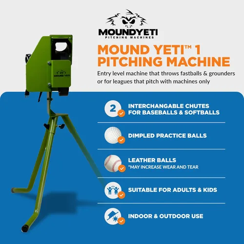 Vista 8 de Mound Yeti Baseball Softball Pitching Machine, Youth and Adult Single Wheel Pitching Machine for Baseball and Softball, Training Equipment