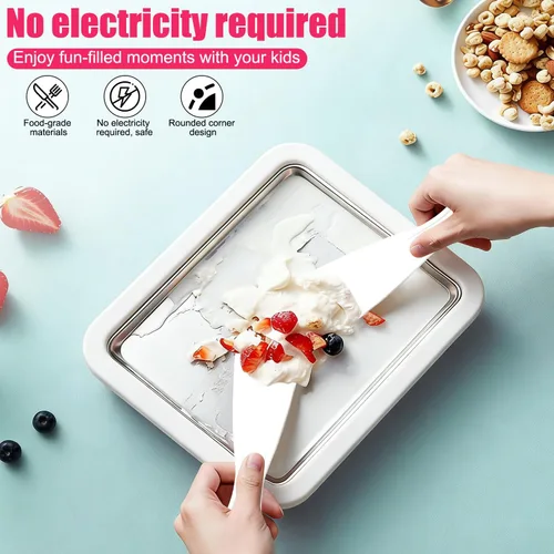 Vista 4 de Máquina de helados instantáneos, máquina de helados enrollados, plato de yogur congelado, rollo instantáneo de gelato instantáneo, hecho en casa