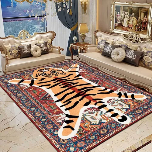 Vista 29 de Alfombra vintage de estilo bohemio con diseño de tigre para puerta de baño, 2 x 3 pies, alfombra pequeña para dormitorio, lavable, tapete de tigre
