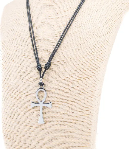 Vista 15 de BlueRica Collar de cordón ajustable con cruz de la vida Ankh