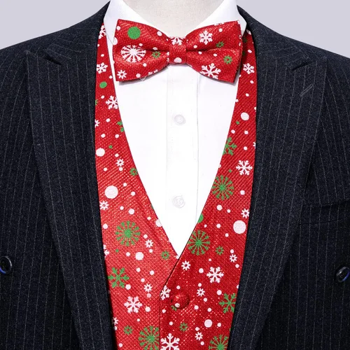 Vista 5 de Barry.Wang Chaleco de traje de Navidad para hombre, chaleco de Navidad, corbatacorbatín, esmoquin para fiesta