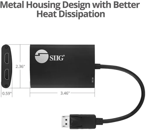 Vista 8 de SIIG - Divisor DisplayPort para monitores duales, DisplayPort 1.2 a 2 HDMI MST Hub divisor de video, monitor en cadena DisplayPort margarita,