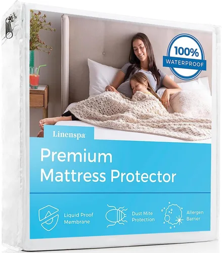 Vista 2 de Linenspa Protector de colchón impermeable liso Queen y Twin XL, fundas transpirables e hipoalergénicas