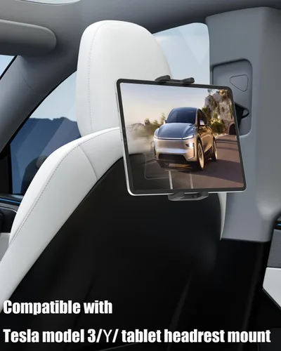 Vista 3 de Charchendo [Ajuste personalizado] Soporte de tableta para Tesla Model Y y Model 3, soporte de respaldo de asiento integrado para iPad Pro Air Mini
