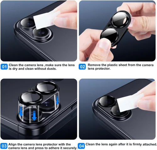 Vista 7 de Korecase Protector de lente de cámara para iPhone 16/iPhone 16 Plus Metal templado vidrio trasero protector de lente compatible con iPhone 16 y Negro