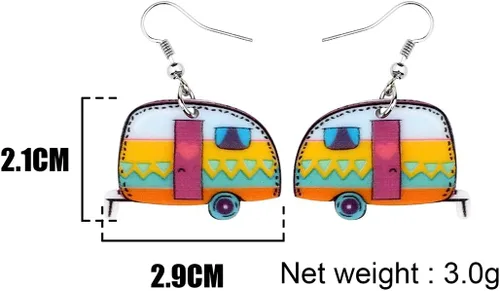 Vista 5 de Bonsny Aretes colgantes de acrílico con diseño de dibujos animados divertidos para autocaravana y autocaravana, joyería para mujeres y niñas