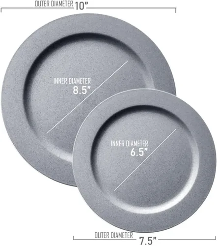 Vista 4 de Platos de plástico desechables, vajilla de diseño redondo mate resistente, 120 piezas de suministros de fiesta a granel para bodas, cumpleaños