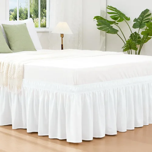 Vista 24 de Vocander Falda de cama negra envolvente de tamaño individual de 14 pulgadas de caída, volantes elásticos fáciles de poner, falda de cama sólida