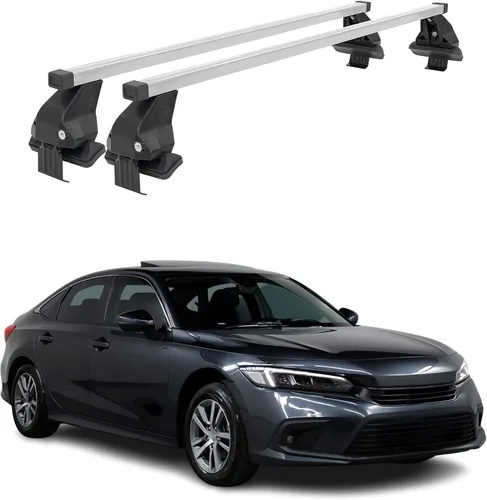 Vista 23 de Barras transversales de techo OMAC para Honda Civic Hatchback 1996-2000, con cierre, 49.9 kg, aluminio, negro, 2 piezas, se ajusta a portaequipajes