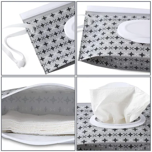 Vista 3 de FEBSNOW Paquete de 4 dispensadores de toallitas para bebé, soporte portátil recargable, contenedor de toallitas para bebés, dispensador