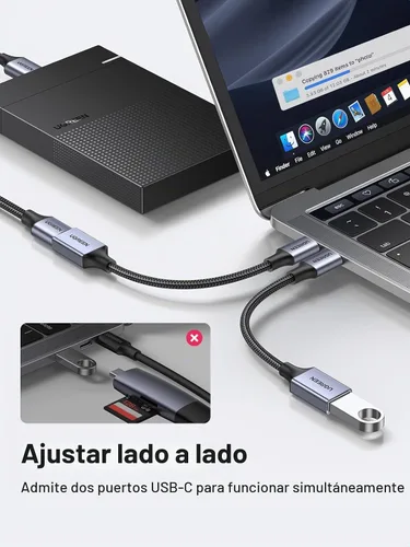 Vista 4 de UGREEN Adaptador USB C a USB 3.0 tipo C macho a hembra tipo A, gris Cable OTG de 5 Gbps, trenzado de nailon, aluminio, compatible con iPhone 17