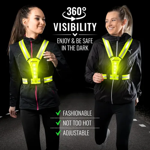 Vista 6 de Chaleco Reflectante LED Avanto, Original, Equipo Reflectante para Correr Recargable USB-C, Luces para Corredores, Equipo de Alta Visibilidad