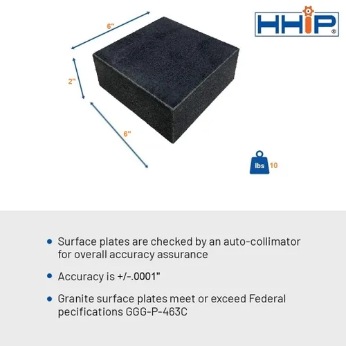 Vista 2 de HHIP 4401-1596 6" X 6" X 2" placa de superficie de granito, grado B, 0 repisa
