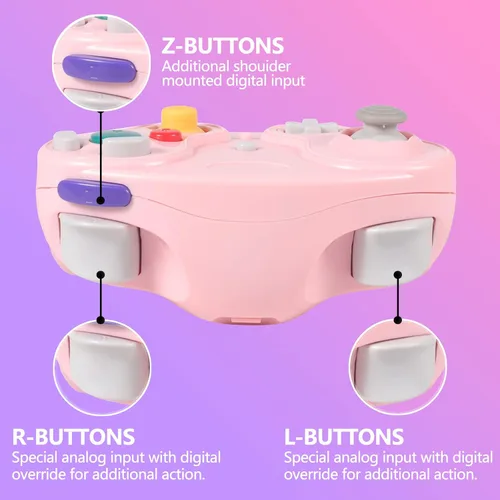 Vista 3 de Dliaonew 24G Wireless Gamecube Controller Classic Gamecube Wii Controller with Receiver Adapter for Wii Gamecube NGC Pink and Blue