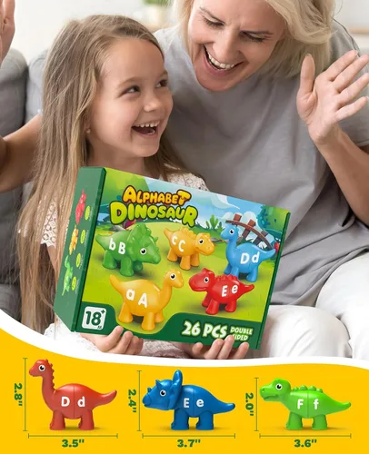 Vista 7 de 26 piezas de juguetes de aprendizaje del alfabeto de dinosaurios para 18M+, juguetes educativos Montessori para niños de 3, 4, 5 años, actividades