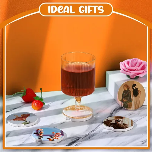 Vista 5 de Frienda Portavasos de cerámica para sublimación de automóvil, arenisca para taza de automóvil con muesca para el dedo para una fácil extracción