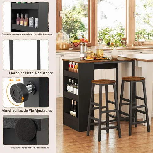 Vista 2 de Giantex Juego de mesa de comedor de 3 piezas, mesa de cocina rectangular de 36 pulgadas y 2 taburetes de bar con estantes de almacenamiento, juego
