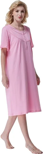 Vista 7 de Keyocean - Camisón de algodón para mujer, suave, cómodo, ligero, manga corta, vestido de casa, ropa de dormir, ropa de sala para verano.