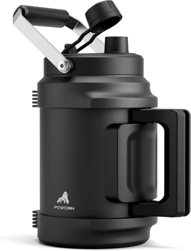 Vista 13 de POWCAN Botella de agua aislada de 64 onzas, tapa de boquilla de popote 2 en 1, mango doble, a prueba de fugas, mantiene el frío 48 horas, botella