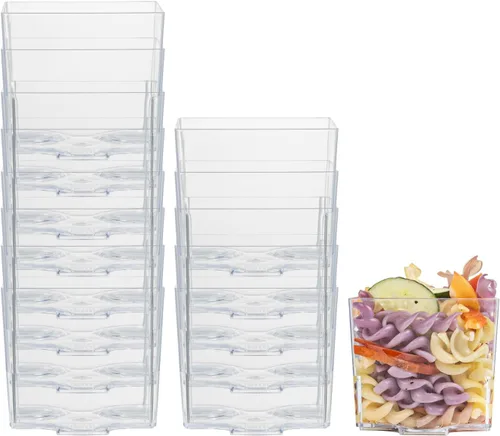 Vista 6 de Restaurantware Mini tazas de postre de 2 onzas, 100 tiradores cuadrados para postres, desechables Quadrato de plástico negro, tazas de parfait