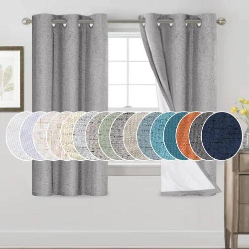 Vista 116 de Cortinas con textura de lino 100% opacas de 64 pulgadas de largo, juego de 2 paneles de cortinas de lino opacas con forro aislante térmico que Arena