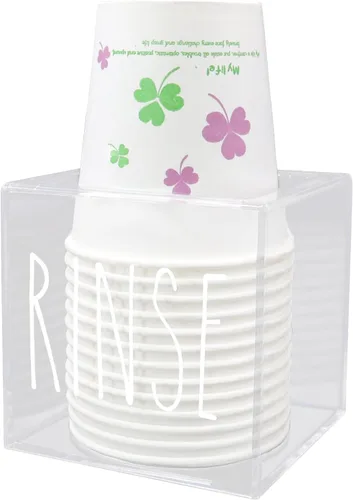 Vista 7 de Dispensador de vasos de papel Dixie de acrílico negro, portavasos desechables con organizador de enjuague, portavasos de 3/5 oz, organizador