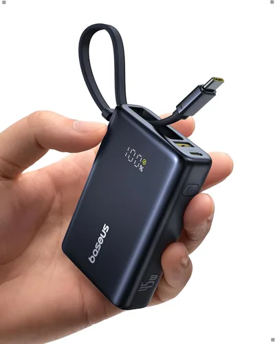 Vista 10 de Baseus Cargador portátil compacto de 20000 mAh de 45 W, banco de energía certificado CCC cables USB-C integrados, paquete de batería de carga rápida