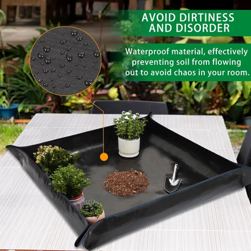 Vista 4 de Tapete de trasplante de plantas de 26.8 x 26.8 pulgadas, impermeable, tapete de trasplante para suculentas, tapete portátil de riego de jardinería