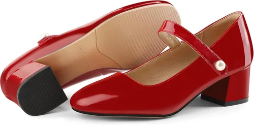 Vista 6 de Naiyee Mary Jane Shoes Women Chunky Heel Ankle Strap Dress Shoes for Women Low Heels Close Rounded Toe Pumps