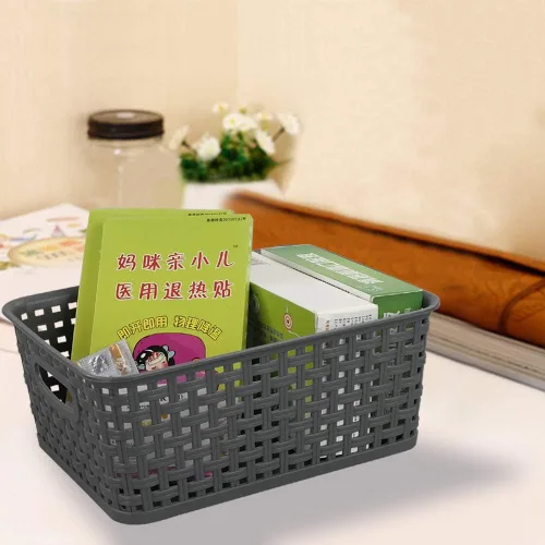 Vista 6 de Paquete de 4 cestas de almacenamiento pequeñas de plástico gris, 10 x 7.7 x 4 pulgadas 10" x 7.7" x 4", Home Organization, Space - Saving Storage