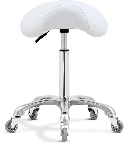 Vista 12 de Antlu Silla de Sillín para Clínica de Masaje, Spa, Salón, Corte, Silla Giratoria con Ruedas, Altura Ajustable (Negro)