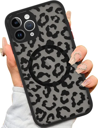 Vista 32 de AIGOMARA - Carcasa magnética para iPhone 11, diseño de leopardo negro