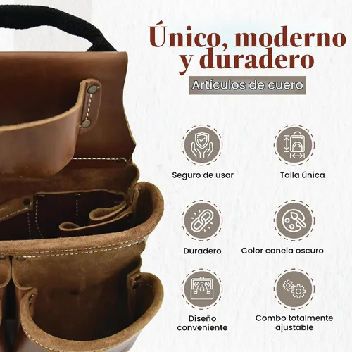 Vista 4 de Style n Craft Combo de cinturón de herramientas de cuero para enmarcar – Juego de 4 piezas para hombres – Cuero de grano completo con 17 bolsillos
