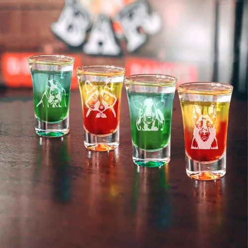 Vista 6 de WIRESTER Vaso de chupito de 1.5 onzas con base pesada, vaso de chupito transparente para whisky, vodka - Basset Hound Dog